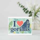 "Ich [Herz] Gorillas" Postkarte (Stehend Vorderseite)