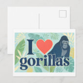 "Ich [Herz] Gorillas" Postkarte (Vorne/Hinten)
