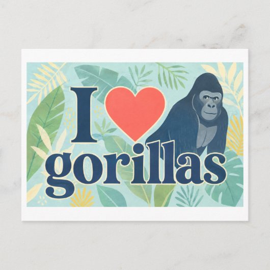 "Ich [Herz] Gorillas" Postkarte (Vorderseite)