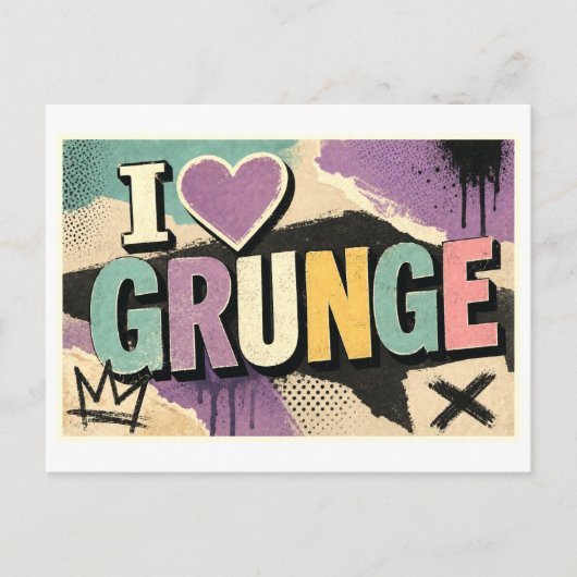 "Ich [Herz] Grunge" Postkarte (Vorderseite)