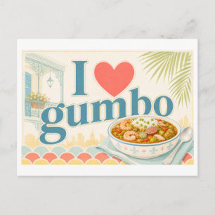 "Ich [Herz] Gumbo" Postkarte