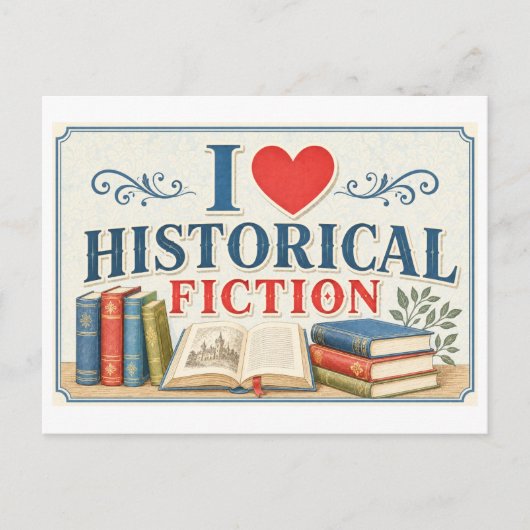 "Ich [Herz] Historische Fiktion" Postkarte (Vorderseite)