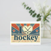 "Ich [Herz] Hockey" Postkarte (Stehend Vorderseite)