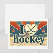 "Ich [Herz] Hockey" Postkarte (Vorne/Hinten)