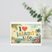 "Ich [Herz] Insel Leben" Postkarte (Stehend Vorderseite)