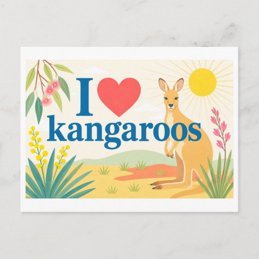 "Ich [Herz] Kängurus" Postkarte (Vorderseite)
