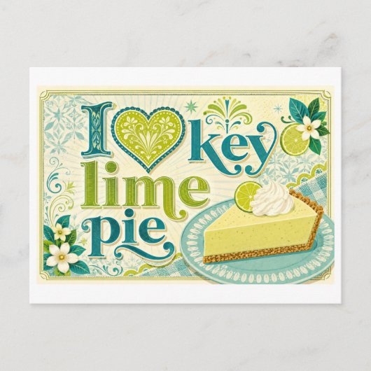 "Ich [Herz] Key Lime Pie" Postkarte (Vorderseite)