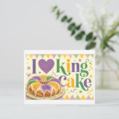 "Ich [Herz] King Cake" Postkarte (Stehend Vorderseite)