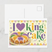 "Ich [Herz] King Cake" Postkarte (Vorne/Hinten)