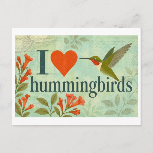 "Ich [Herz] Kolibris" Postkarte (Vorderseite)