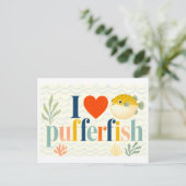 "Ich [Herz] Kugelfisch" Postkarte (Stehend Vorderseite)