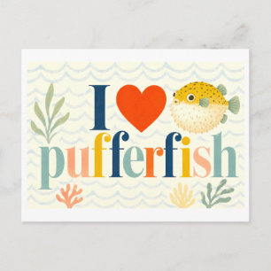 "Ich [Herz] Kugelfisch" Postkarte