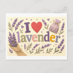 "Ich [Herz] Lavendel" Postkarte