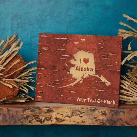 Ich herz (Liebe) Alaska auf der Birkenhalde Fotoplatte (Seite)