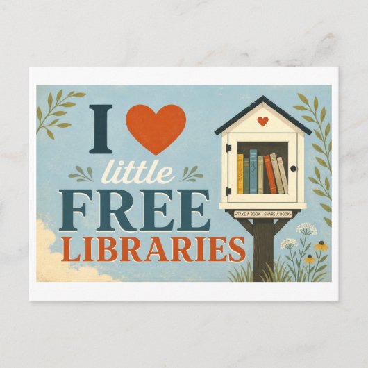 "Ich [Herz] Little Free Libraries" Postkarte (Vorderseite)