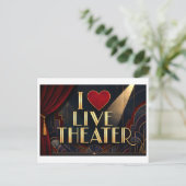 "Ich [Herz] Live-Theater" Postkarte (Stehend Vorderseite)