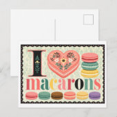 "Ich [Herz] Macarons" Postkarte (Vorne/Hinten)