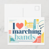 "Ich [Herz] Marching Bands" Postkarte (Vorne/Hinten)