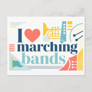 "Ich [Herz] Marching Bands" Postkarte