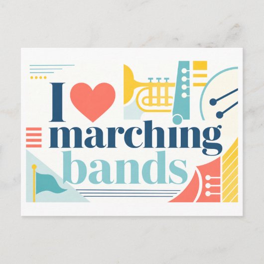 "Ich [Herz] Marching Bands" Postkarte (Vorderseite)