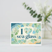 "Ich [Herz] Meeresglas" Postkarte (Stehend Vorderseite)