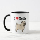 Ich "Herz" meine Mops- und individuelle Name-Kaffe Tasse (Links)