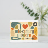 "Ich [Herz] Mid-Century Modern" Postkarte (Stehend Vorderseite)