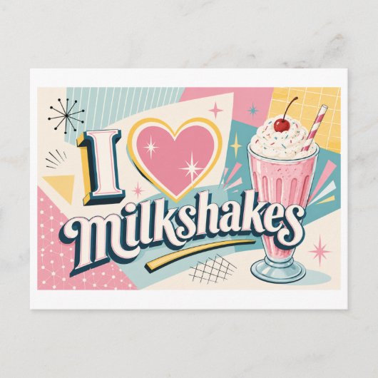 "Ich [Herz] Milkshakes" Postkarte (Vorderseite)