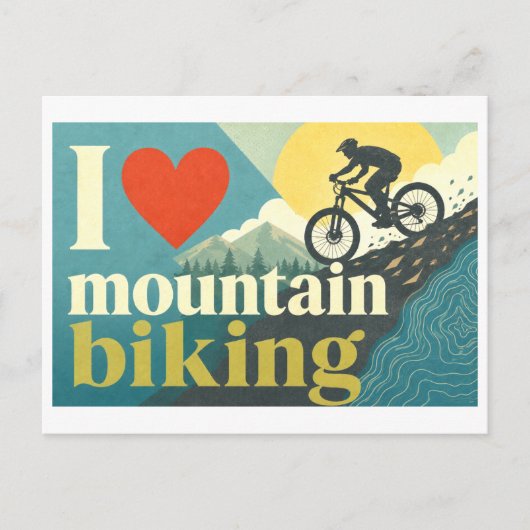 "Ich [Herz] Mountainbiken" Postkarte (Vorderseite)