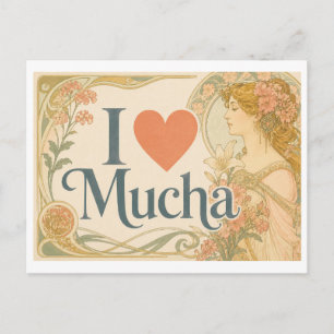 "Ich [Herz] Mucha" Postkarte