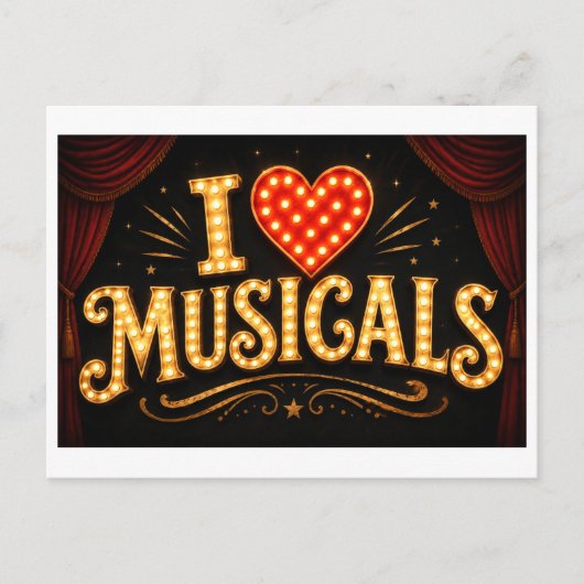 "Ich [Herz] Musicals" Postkarte (Vorderseite)
