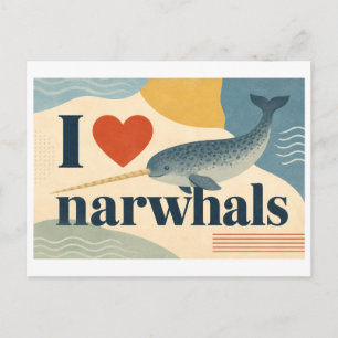 "Ich [Herz] Narwale" Postkarte