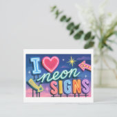 "Ich [Herz] Neon-Schilder" Postkarte (Stehend Vorderseite)