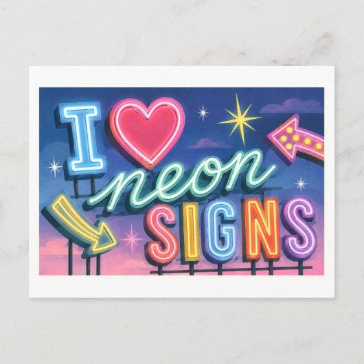 "Ich [Herz] Neon-Schilder" Postkarte (Vorderseite)