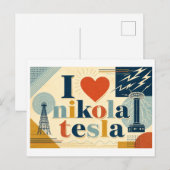 "Ich [Herz] Nikola Tesla" Postkarte (Vorne/Hinten)