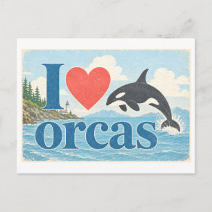 "Ich [Herz] Orcas" Postkarte