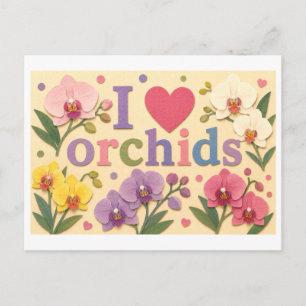 "Ich [Herz] Orchideen" Postkarte