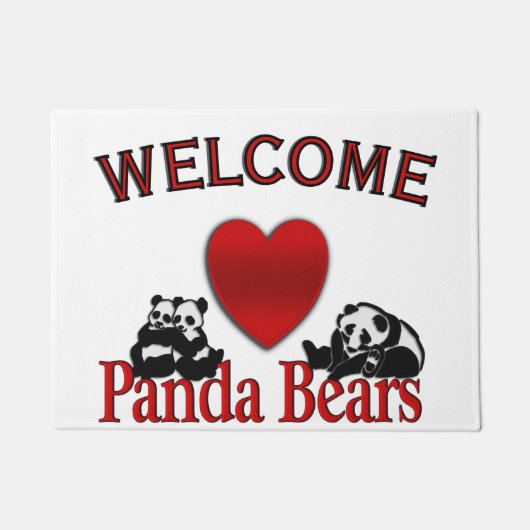 Ich Herz Panda Bears Fun Willkommensmat Fußmatte (Vorderseite)
