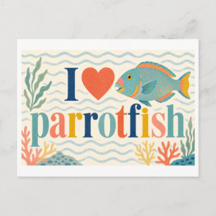 "Ich [Herz] Papageifisch" Postkarte