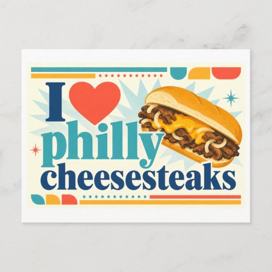 "Ich [Herz] Philly Cheesesteaks" Postkarte (Vorderseite)