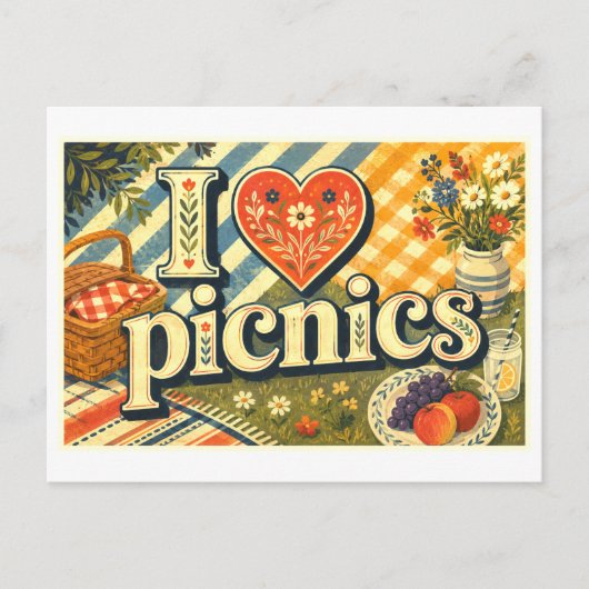 "Ich [Herz] Picknicks" Postkarte (Vorderseite)
