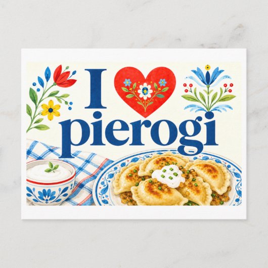 "Ich [Herz] Pierogi" Postkarte (Vorderseite)