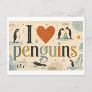 "Ich [Herz] Pinguine" Postkarte