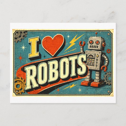 "Ich [Herz] Roboter" Postkarte (Vorderseite)