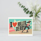 "Ich [Herz] Roller Derby" Postkarte (Stehend Vorderseite)