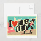 "Ich [Herz] Roller Derby" Postkarte (Vorne/Hinten)