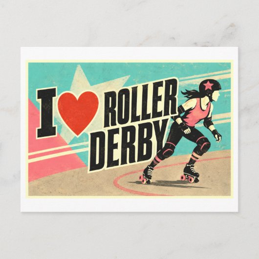 "Ich [Herz] Roller Derby" Postkarte (Vorderseite)