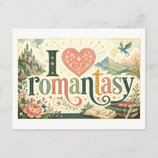 "Ich [Herz] Romantasy" Postkarte (Vorderseite)