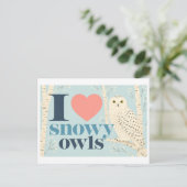 "Ich [Herz] Schnee-Eulen" Postkarte (Stehend Vorderseite)