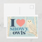 "Ich [Herz] Schnee-Eulen" Postkarte (Vorne/Hinten)